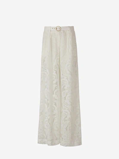 Zimmermann Wonderland Wide-leg Lace Trousers In Neutral