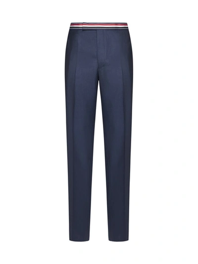 Thom Browne Trousers With Tricolor In Deep Blue