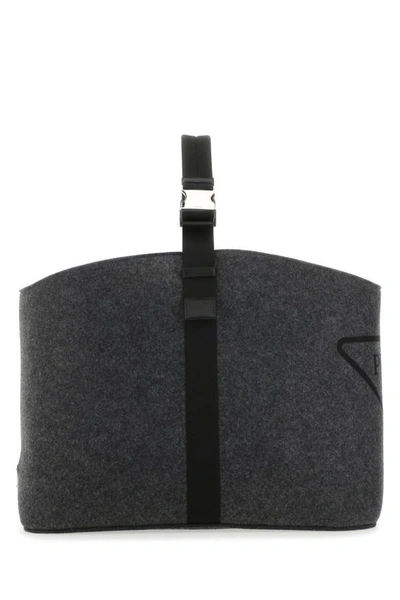 Prada Unisex Grey Felt Log Holder In Gray