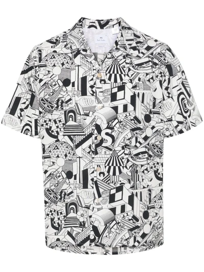 Ps By Paul Smith Printed Casual Shirt In White