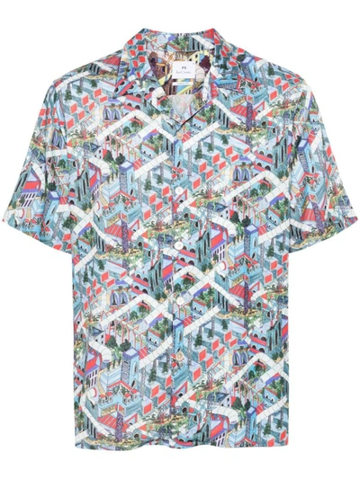 Ps By Paul Smith Printed Casual Shirt In Blue