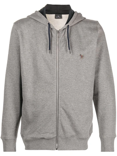 Ps By Paul Smith Logo-patch Zip-up Cotton Hoodie In Grey