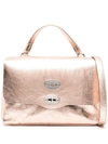 Zanellato Small Postina Metallic Leather Tote Bag In Golden