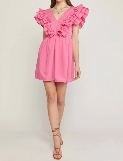Entro Kristen V-neck Ruffle Sleeve Mini Dress In Pink