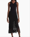 RAILS KAIA FRINGE DETAIL KNIT MIDI DRESS IN BLACK