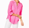 LILLY PULITZER SEA VIEW LINEN BUTTON DOWN TOP IN AURA PINK