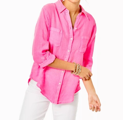 Lilly Pulitzer Sea View Linen Button Down Top In Aura Pink