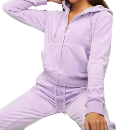 Juicy Couture Women's Orchid Petal Velour Hoodie Sweatshirt With Jeweled Back In Purple