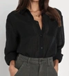 LULUS CHIC SPIRIT LONG SLEEVE BUTTON-UP TOP IN BLACK CRINKLED