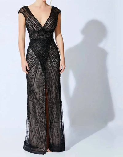 Ivonne D Beaded Tulle Sleeveless Dress In Black