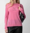ZADIG & VOLTAIRE EMBROIDERED FEATHERWEIGHT CASHMERE SWEATER IN RUBBER