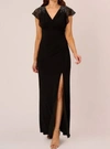 ADRIANNA PAPELL FLUTTER SLEEVE MERMAID GOWN IN BLACK