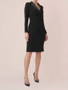 Adrianna Papell Long Sleeve Jersey Satin Tuxedo Dress In Black
