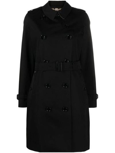 Burberry Double Breasted Belted Trench Coat In Black