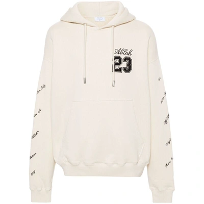 Off-white Embroidered-logo Cotton Hoodie In Beige