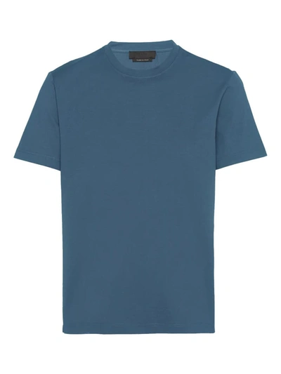 Prada Embroidered-logo T-shirt In Blue