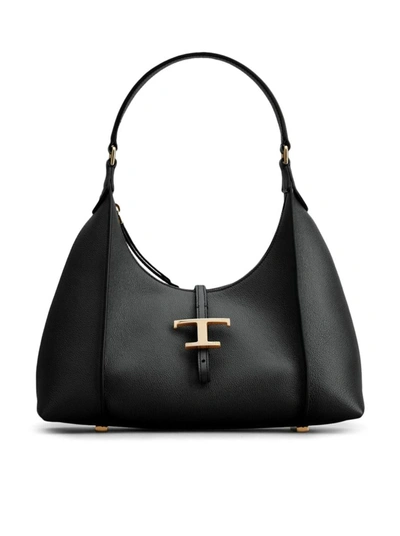 Tod's Small Tsb Hobo Leather Bag In Black