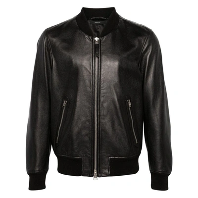 Tom Ford Leather Bomber Jacket In Black