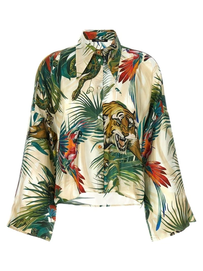 Roberto Cavalli Tropical Jungle Print Collared Shirt In Multicolour