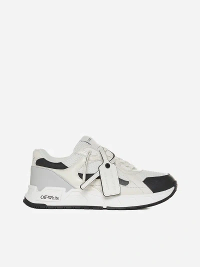 Off-white White And Black Low Top Sneakers With Logo Detail In Techno Fabric Man In White,black