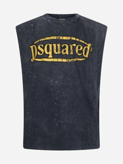 Dsquared2 Logo Cotton Top In Charcoal