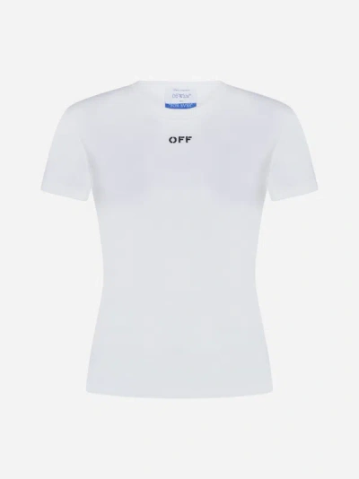 Off-white Logo Rib-knit Cotton T-shirt In White,black