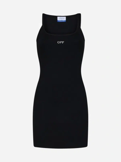 Off-white Asymmetric Shoulder Logo Mini Dress In Black,white