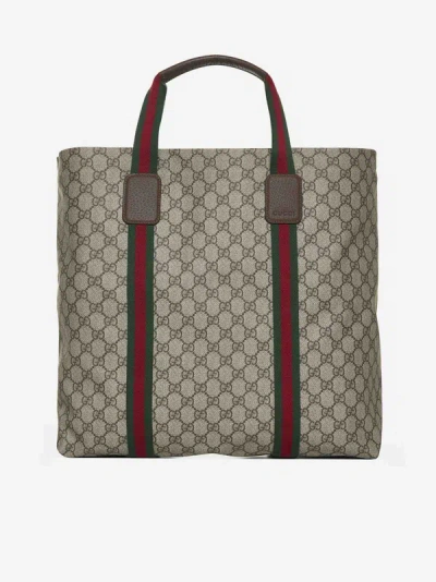 Gucci Gg Tender Canvas Medium Tote Bag In Beige,ebony