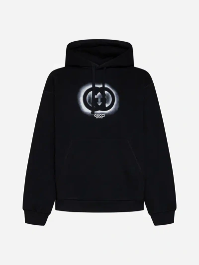 Gucci Logo Cotton Hoodie In Black