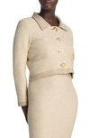 St John Paillette Twill Bracelet-sleeve Crop Jacket In Light Beige Multi