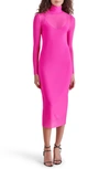 Steve Madden Vivienne Long Sleeve Mesh Midi Dress In Pink Glo