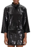 Theory Women's Fluid Sequin Long-sleeve Roll Neck Top In Black