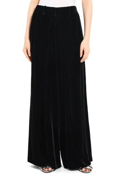 Theory Velvet Pleated Low-rise Wide-leg Pants In Black