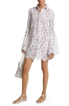 Michael Kors Flutter Sleeve Lace Mini Dress In Optic White