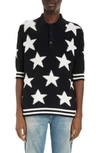 Balmain Star Jacquard Polo Sweater In Eer Black/ Natural