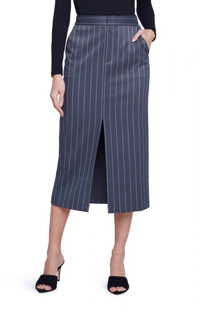 L Agence Madonna Pinstripe Midi Pencil Skirt In Charcoal Pinstripe