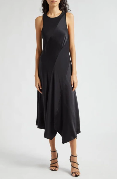 CINQ À SEPT CINQ À SEPT SOLANA ASYMMETRIC HEM SLEEVELESS SILK MAXI DRESS