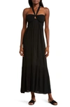 Elan Tiered Halter Maxi Cover-up Dress In Black