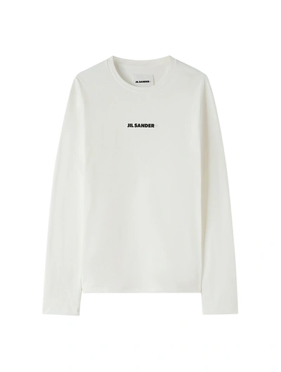 JIL SANDER LONG SLEEVE T-SHIRT WITH ROUND NECK AND PRINTED LOGO ON THE CHEST