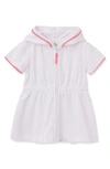 LITTLE ME LITTLE ME POMPOM TRIM TERRY HOODED COVER-UP DRESS