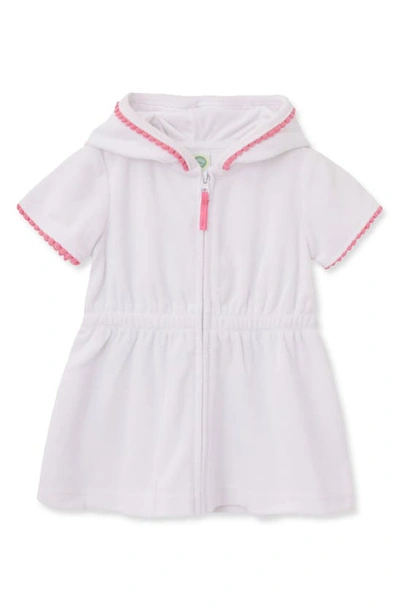 Little Me Babies' Pompom Trim Terry Hooded Cover-up Dress In White