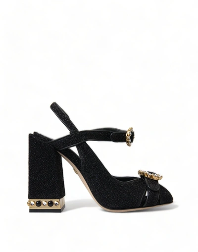Dolce & Gabbana Black Crystal Ankle Strap Sandals Shoes
