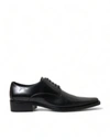 DOLCE & GABBANA BLACK LEATHER LACE UP FORMAL FLATS SHOES
