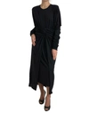 DOLCE & GABBANA BLACK WOOL WRAP SHEATH MIDI GOWN DRESS