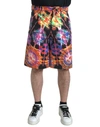 Dolce & Gabbana Multicolor Bermuda Shorts With All-over Hawaiian Print And Drawstrig In Silk Man