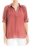 Max Studio Crepe Collar Blouse In Rose Open Stem Flower