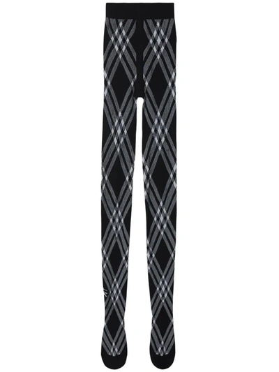 Burberry Wool-blend Check Tights In Black/white