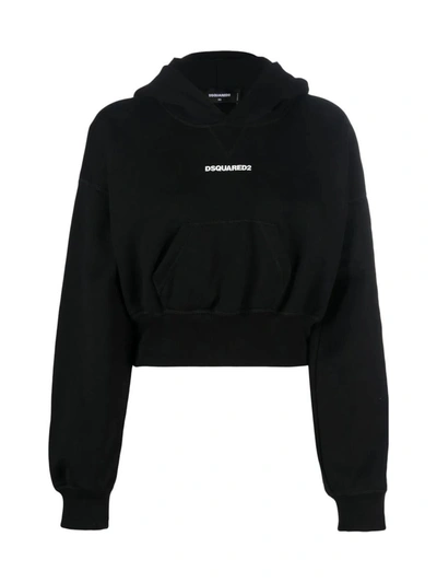 Dsquared2 Cropped Hoodie With Baseball Cap In Black