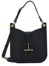 TOM FORD 'TARA' BLACK HANDBAG WITH T SIGNATURE DETAIL IN GRAINY LEATHER WOMAN