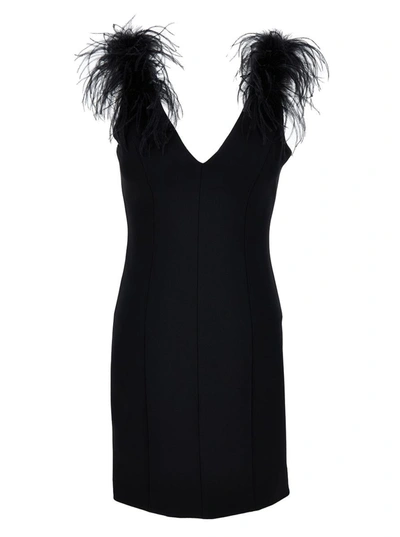PINKO MINI BLACK DRESS WITH FEATHERS EMBELLISHMENT IN FABRIC WOMAN